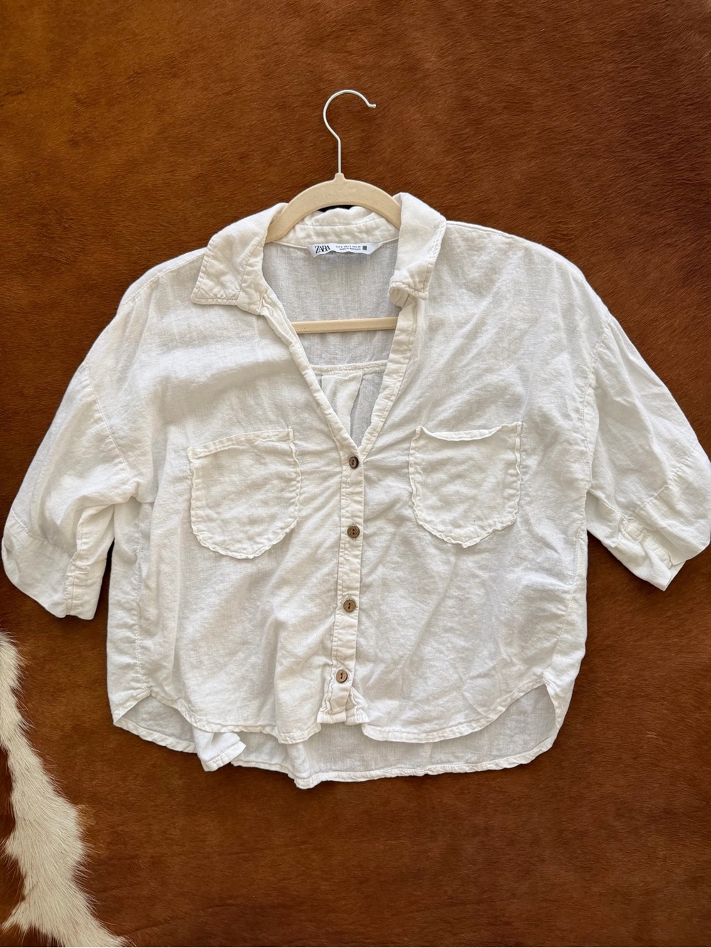 Zara cropped linen shirt size S
